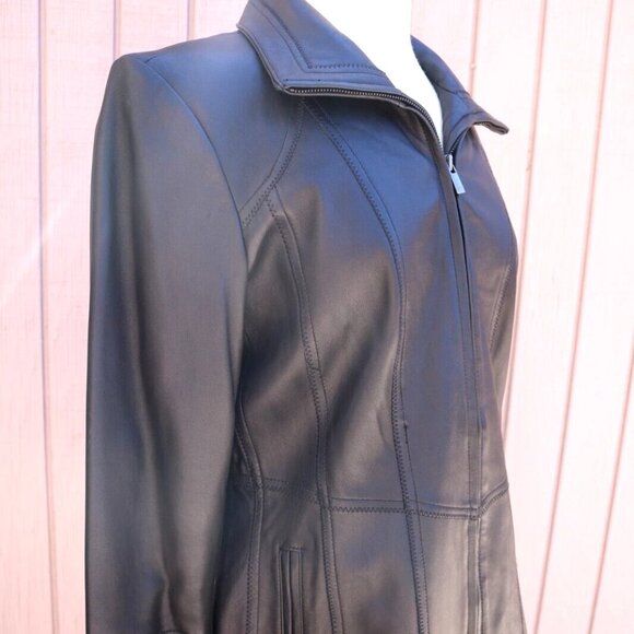 Womens 100% Leather Black Jacket Jones New York Size Large, Soft Butter Leather - Picture 4 of 13
